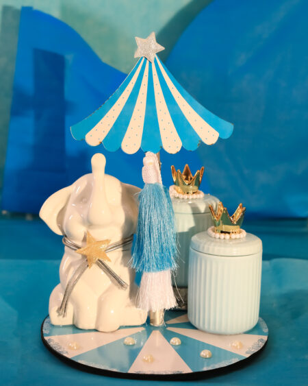 Giforia Royal Baby Boy Circus Gift Set 🎪👑💙 | Elephant Figurine & Crown Jars