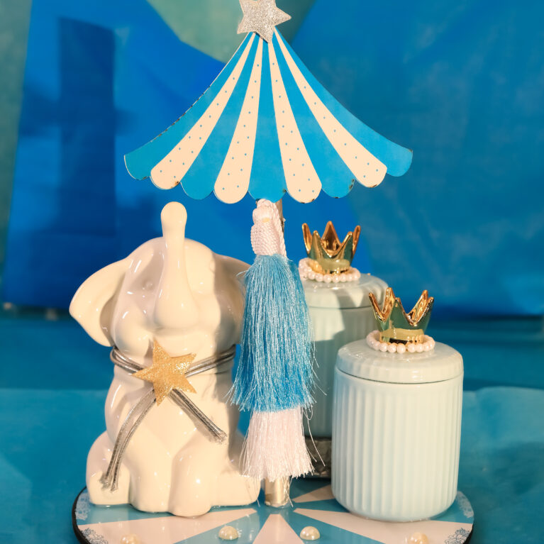 Giforia Royal Baby Boy Circus Gift Set 🎪👑💙 | Elephant Figurine & Crown Jars