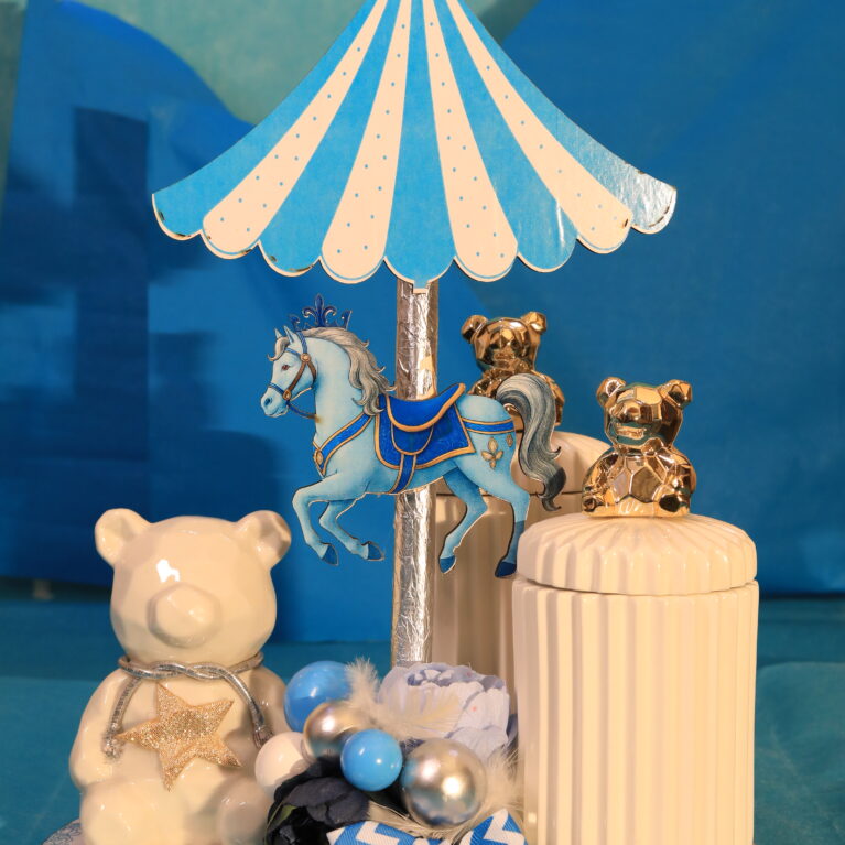 Blue Carousel Baby Gift Hamper 🎠💙 | Ceramic Bear & Luxury Jar