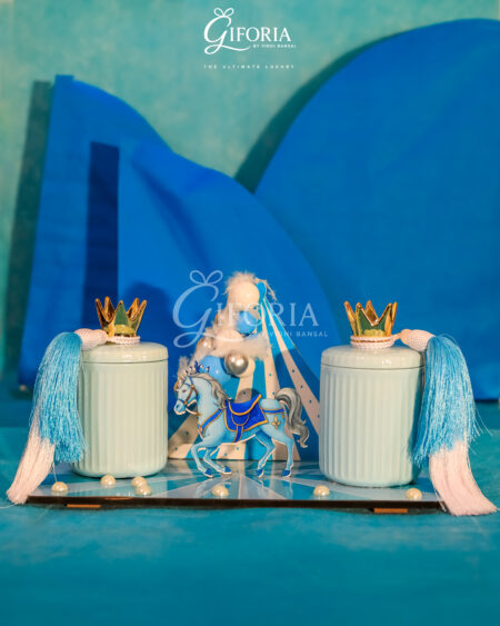 Giforia Royal Blue Carousel Crown Jar Set 🎠👑💙 | Premium Baby Boy Gift Hamper