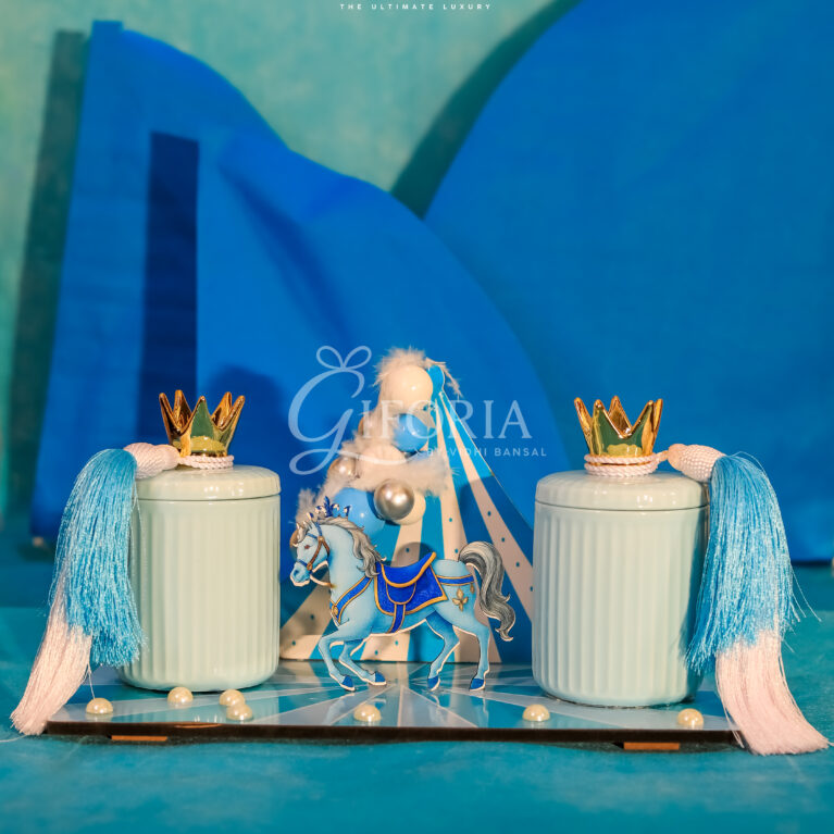 Giforia Royal Blue Carousel Crown Jar Set 🎠👑💙 | Premium Baby Boy Gift Hamper