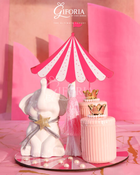 🎀✨ Royal Pink Elephant Luxury Gift Set – Decorative Ceramic Jars & Carousel Display by Giforia