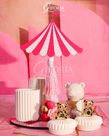 Giforia Signature Pink Carnival Gift Hamper – Ceramic Mugs, Bear Figurine & Luxe Accessories