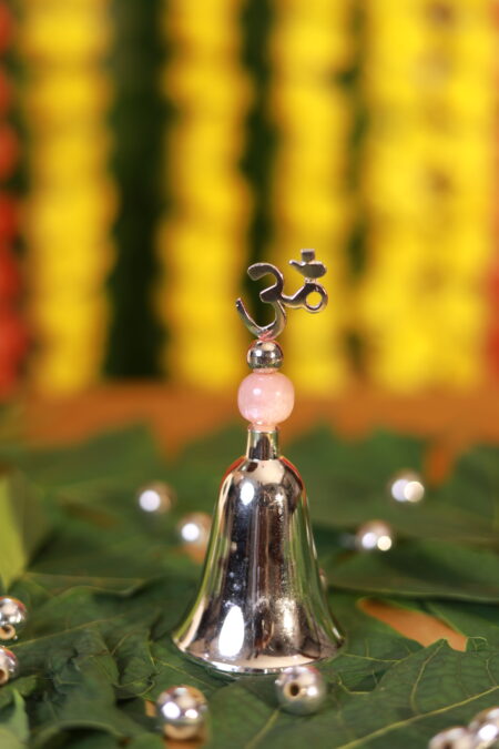 Giforia Divine Om Pooja Bell 🔔🕉️ | Silver-Plated Temple Bell with Healing Stone