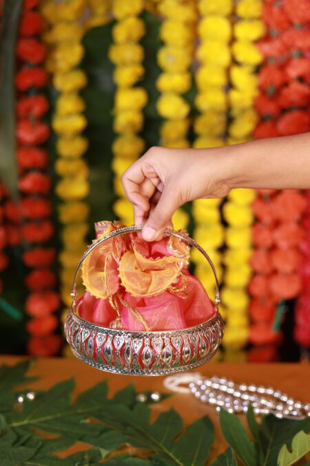 Royal Silver Handled Potli Basket 🧺💖 | Festive Gifting & Wedding Return Hamper